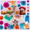 20 Pieces Halloween Mexican Paper Flower Pom Poms Decorations (Bright Color)
